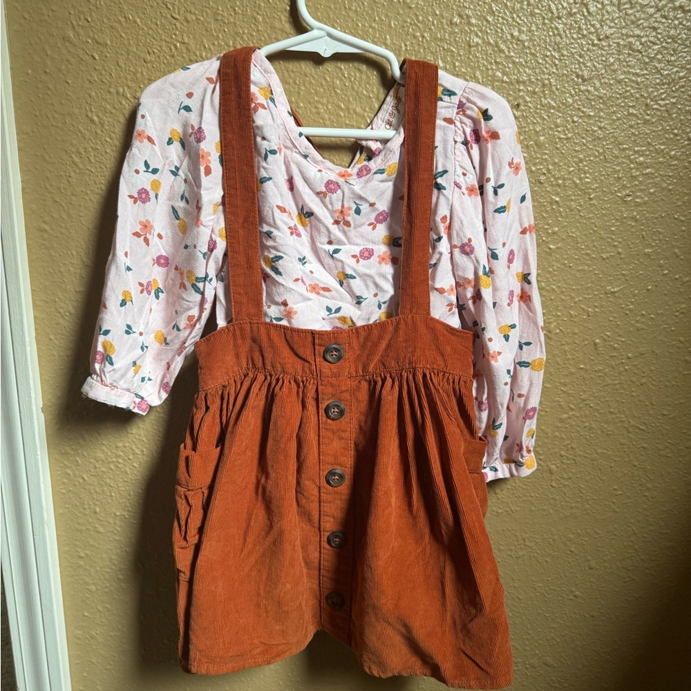 Cat & Jack Pink Floral Top with Orange Trim